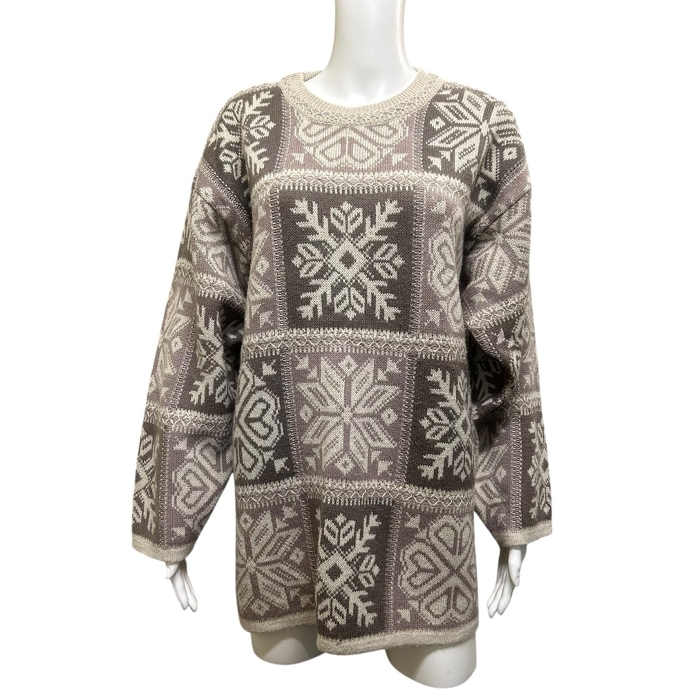 Vintage East West Nordic Snowflake Oversized Knit Sweater Top Size M